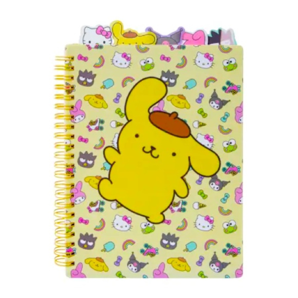 Hello Kitty Pompompurin Yellow Spiral Notebook with Cute Characters